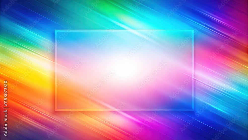 Poster vibrant rainbow hues with a central blank frame for text or design elements