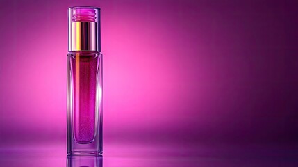 Elegant purple cosmetic bottle against a vibrant backdrop