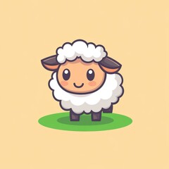 Obraz premium Cute cartoon sheep in pasture, happy farm animal illustration, kids book, children's design