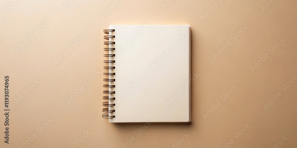 Poster a blank spiral-bound notebook rests on a neutral background, perfect for note-taking or creative end