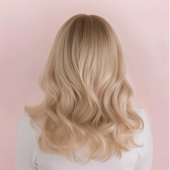 Naklejka premium Back View of Soft Blonde Wavy Hair on Pastel Background - Elegant and Natural Hairstyle