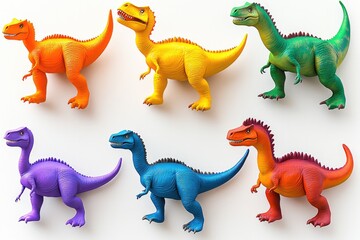Fototapeta premium Colorful dinosaur figures arranged playfully, showcasing vibrant
