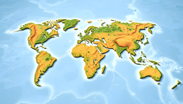 Dimensional 3D Wold Map, with white tones