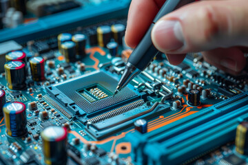 Expertly Soldering Components on a Printed Circuit Board in a Lab