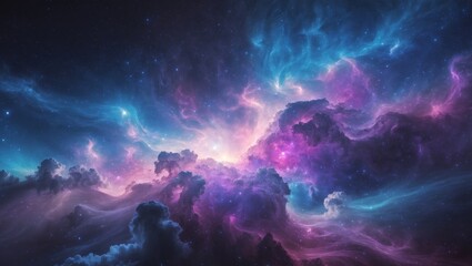 Vibrant cosmic nebula with swirling clouds and radiant colors depicting the beauty of space and the universe's mysteries
