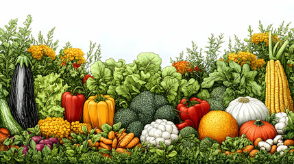 Vibrant Assortment of Fresh Vegetables in a Garden Setting