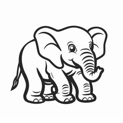 Fototapeta premium Cute Elephant Logo Design in Flat Vector Style With Outline