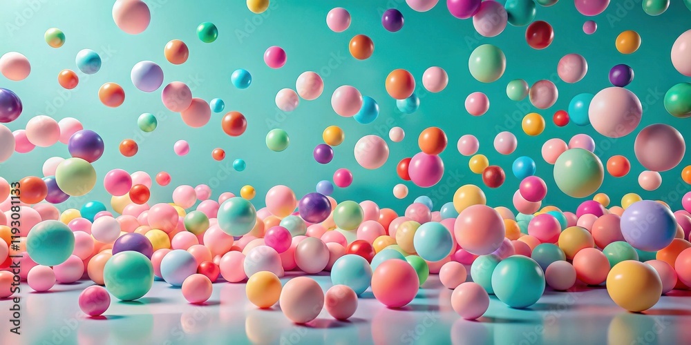 Aufkleber A vibrant array of pastel spheres, floating and cascading onto a surface, creating a joyful and playful scene.