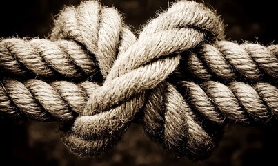 Tight rope knot on dark background, strength, connection concept.