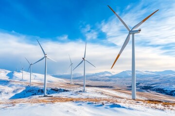 A wind farm in the distance, with high-voltage transmission lines connecting to a substation nearby