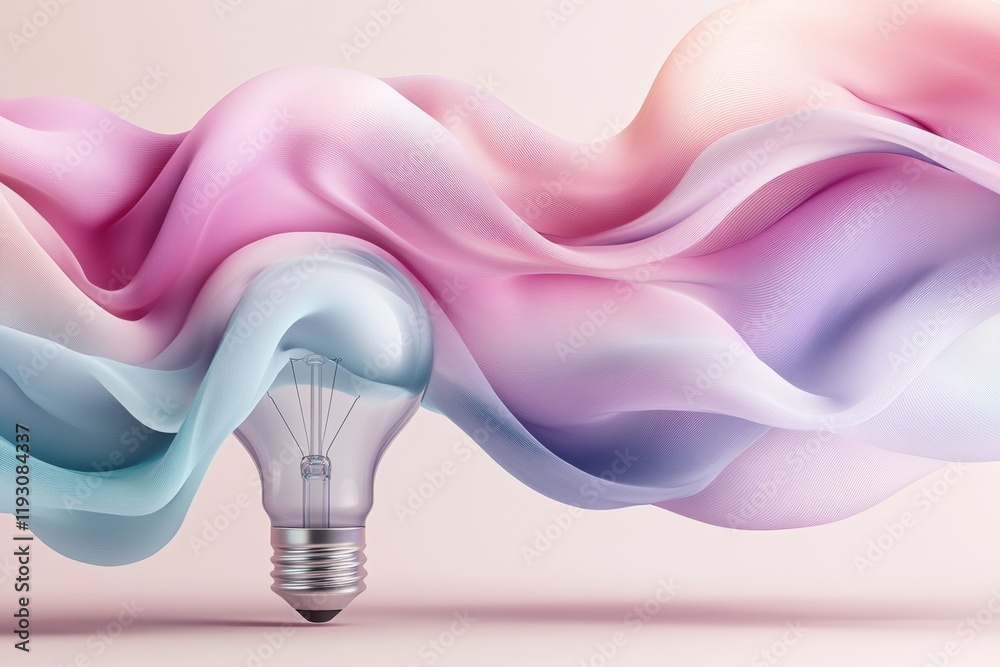 Poster an abstract design of a uv light bulb emitting soft purple and blue gradients, set against a clean w