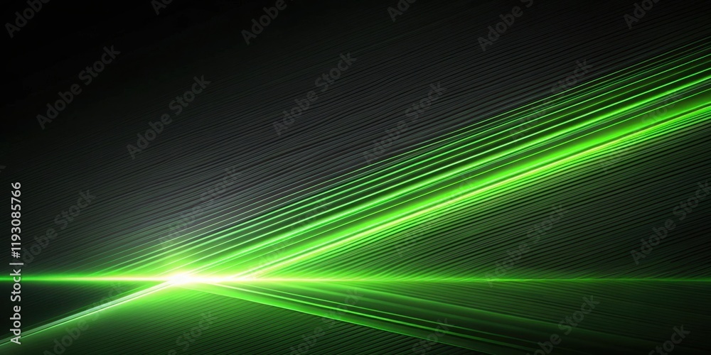 Poster abstract green light streaks on dark background with reflective surface