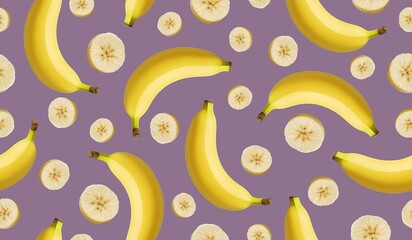 Yellow banana fruits seamless pattern background