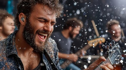 Obraz premium Man Playing Guitar on Stage