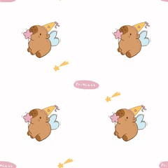 set of funny cartoon capybara, princess, fairy 