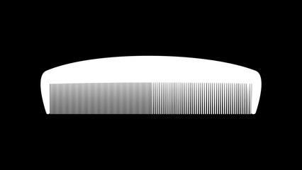 A white color comb isolated on a black background. It is a tool used to arrange or detangle hair, made with a row of teeth along one side