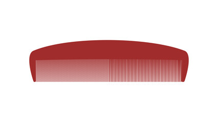 A red color comb isolated on a white background. It is a tool used to arrange or detangle hair, made with a row of teeth along one side