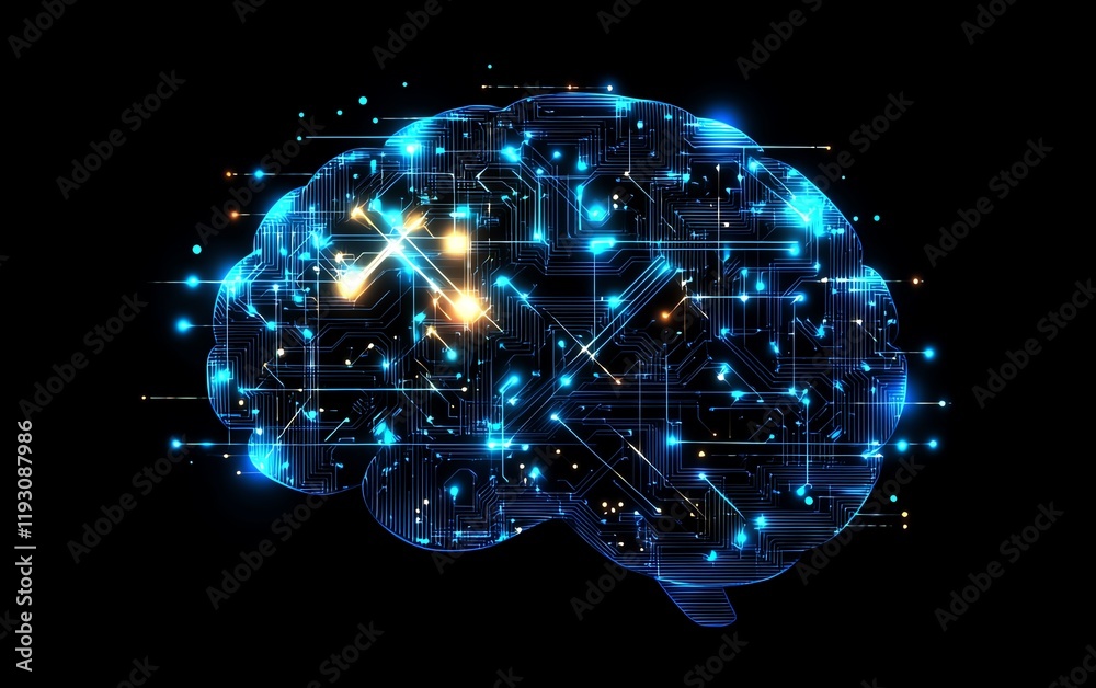 Poster digital brain in 3d with circuit patterns