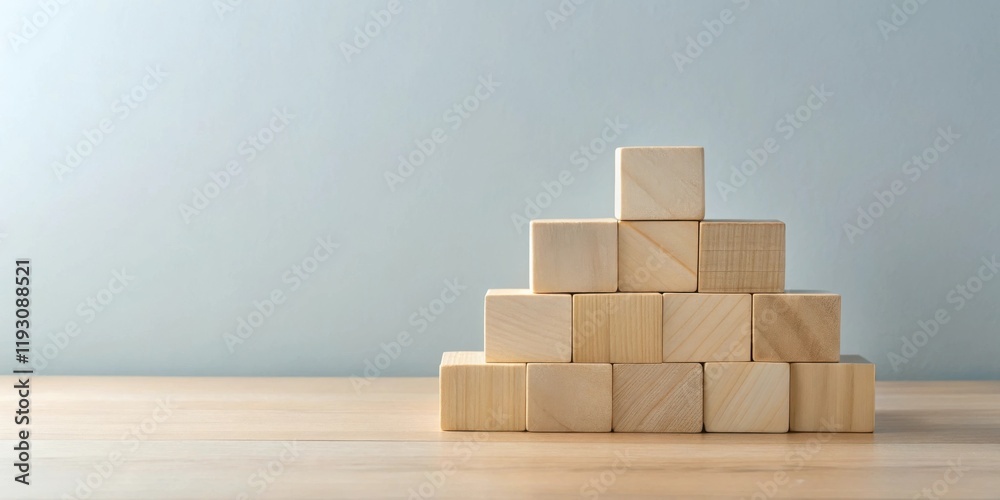 Poster wooden blocks arranged in ascending pyramid shape on a table