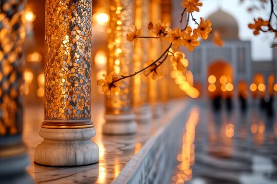 The interior of the Gur-e-Amir Mausoleum, with golden mosaics and intricate floral patterns creating a mesmerizing effect