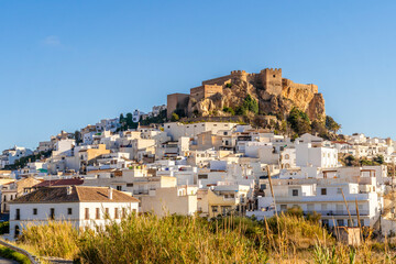 Obraz premium Castle and whitewashed architecture of Salobrena in Granada district, Andalucia, Spain