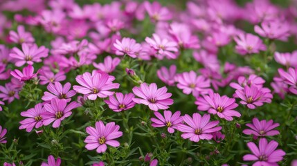 Fototapeta premium A soft focus image of aster monch flowers, their petals creating a tranquil and calming scene.