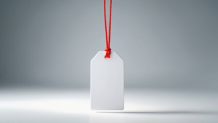 Blank White Tag with Red String on Gray Background