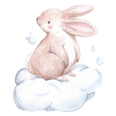Watercolor illustration of a cute rabbit, on a transparent background