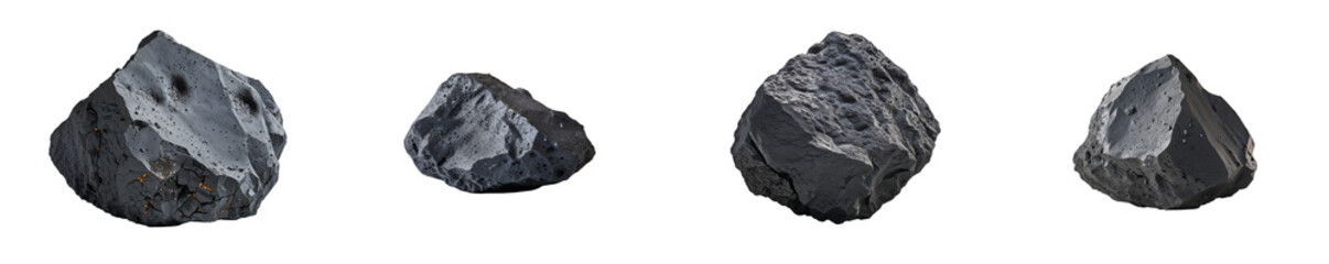 Collection of Volcanic rock isolated on a white background as transparent PNG