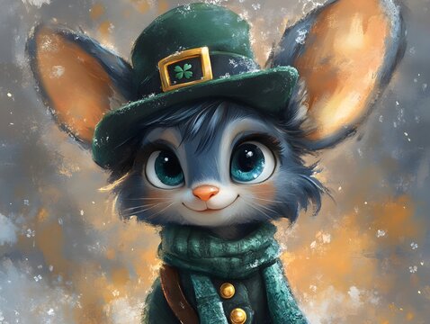 St. Patrick's Day. Cartoon cute moouse in green hat leprechaun