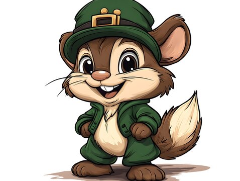 St. Patrick's Day. Cartoon cute moouse in green hat leprechaun