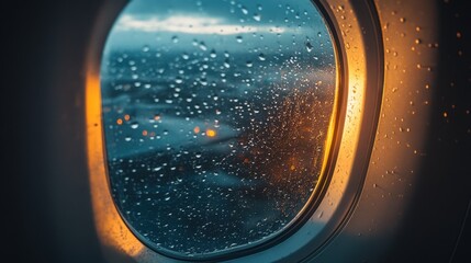Seeing the outside of the plane window in the rain