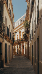 Charming sunlit street with traditional architecture in Andalusia, Southern Spain