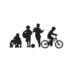 Obraz premium Little children running isolated on white background silhouette vector illustration