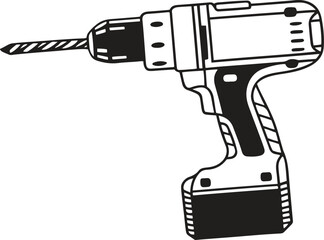 Electric drill silhouette vector art on white background