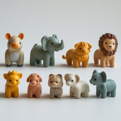 Naklejka premium Colorful miniature animal figures arranged in playful lineup sho