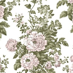 Elegant Seamless Toile de Jouy Pattern with Floral Motifs