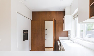 Modern bathroom interior in minimal scandinavian style, 3d render