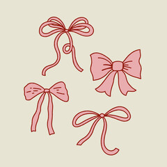 Set of handdrawn bows. Vector illustration. Design for greeting cards, posters, clothing. Stylized collection of cute illustrations.