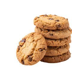 Freshly Baked Chocolate Chip Cookies on White Background with Chocolate Chunks, Isolated transparent background png
