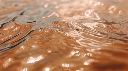 A close-up view of a reflective water surface with an abstract texture in warm tones, showcasing glossy and smooth qualities.