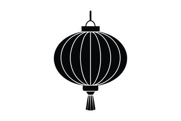 Silhouette illustration of a traditional oval Chinese lantern with no patterns, just smooth horizontal ridges.eps