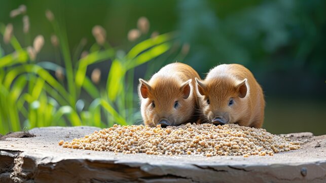 Happy Piglets Enjoying a Meal