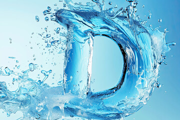 Crystal-clear water splash forming the letter D, refreshing and creative alphabet concept