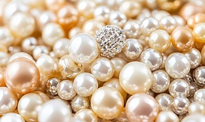 Close-up of assorted pearls, highlighting textures and subtle color variations.