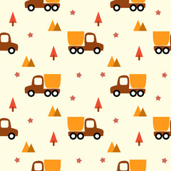 Truck cartoon so cute. On tree star background. Pattern seamless vector illustration.  © Therdsak