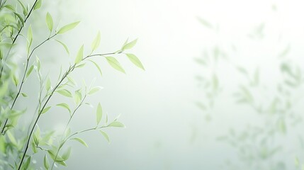 Delicate willow branches in fresh green, soft morning light, serene and minimalist Qingming Festival scene.