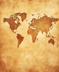 A detailed antique world map on aged parchment with warm, golden tones.