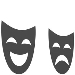 3D rendering illustration of comedy and tragedy theater masks faces