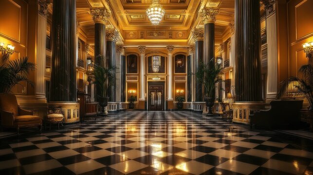 Grandiose Lobby of opulence and elegance, showcasing a stunning architectural design, reflecting sophistication and luxury.